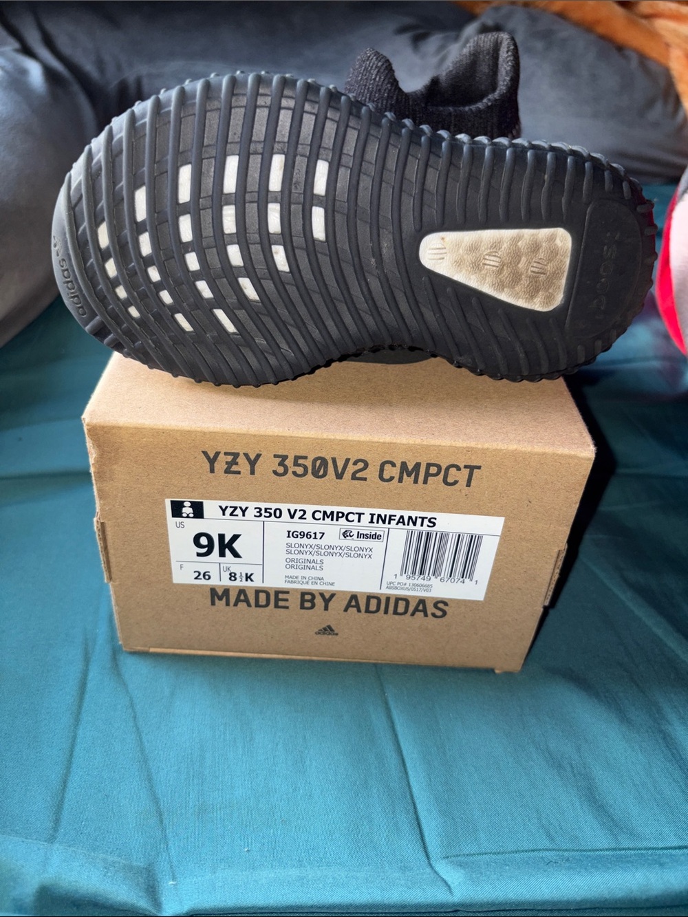 Yeezy Kids Black and Gray Knit Slip-On Sneakers - Picture 4 of 4